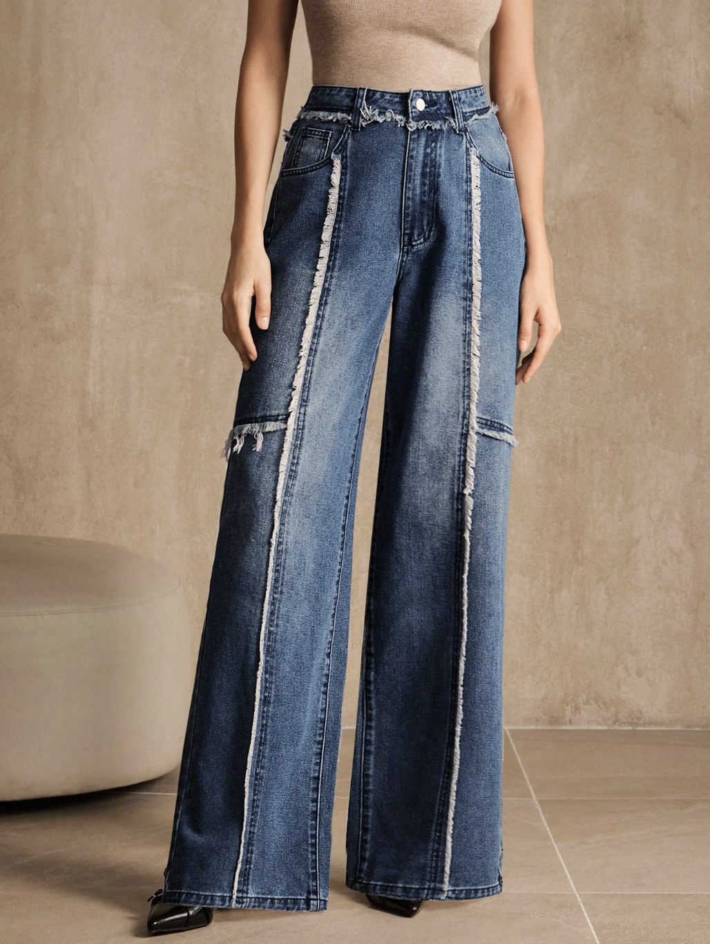 SHEIN x JWoww , Vintage Patchwork Straight Leg Blue Jeans (Was $45)