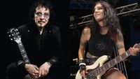 LEFT: Tony Iommi, April 7, 2009. RIGHT: Becky Baldwin of Fury performs live on stage at Bloodstock Festival 2021 at Catton Hall on August 12, 2021 in Burton Upon Trent, England. 