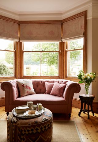 Sash bay windows in a living room of a period home