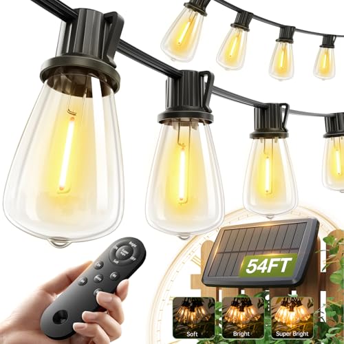 Addlon 54(48+6) Ft Solar String Lights Waterproof,patio Lights Solar Powered With Remote &amp;amp; Usb Port 15+1 Led Shatterproof Bulbs 3 Light Modes, Dimmable Solar Light for Camping Backyard Garden