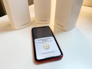 Linksys Velop Router Homekit Update displayed on an iPhone 11