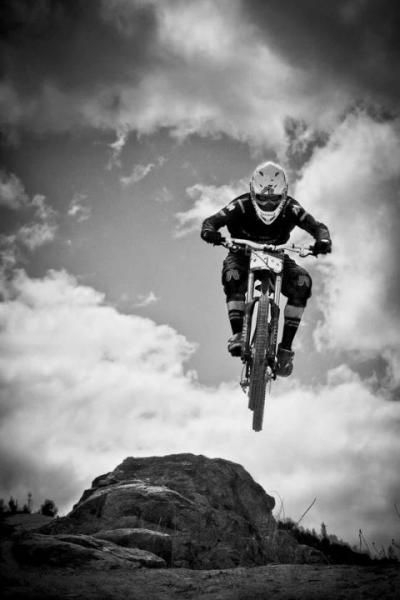 Hannah gets some huge air on her downhill run.