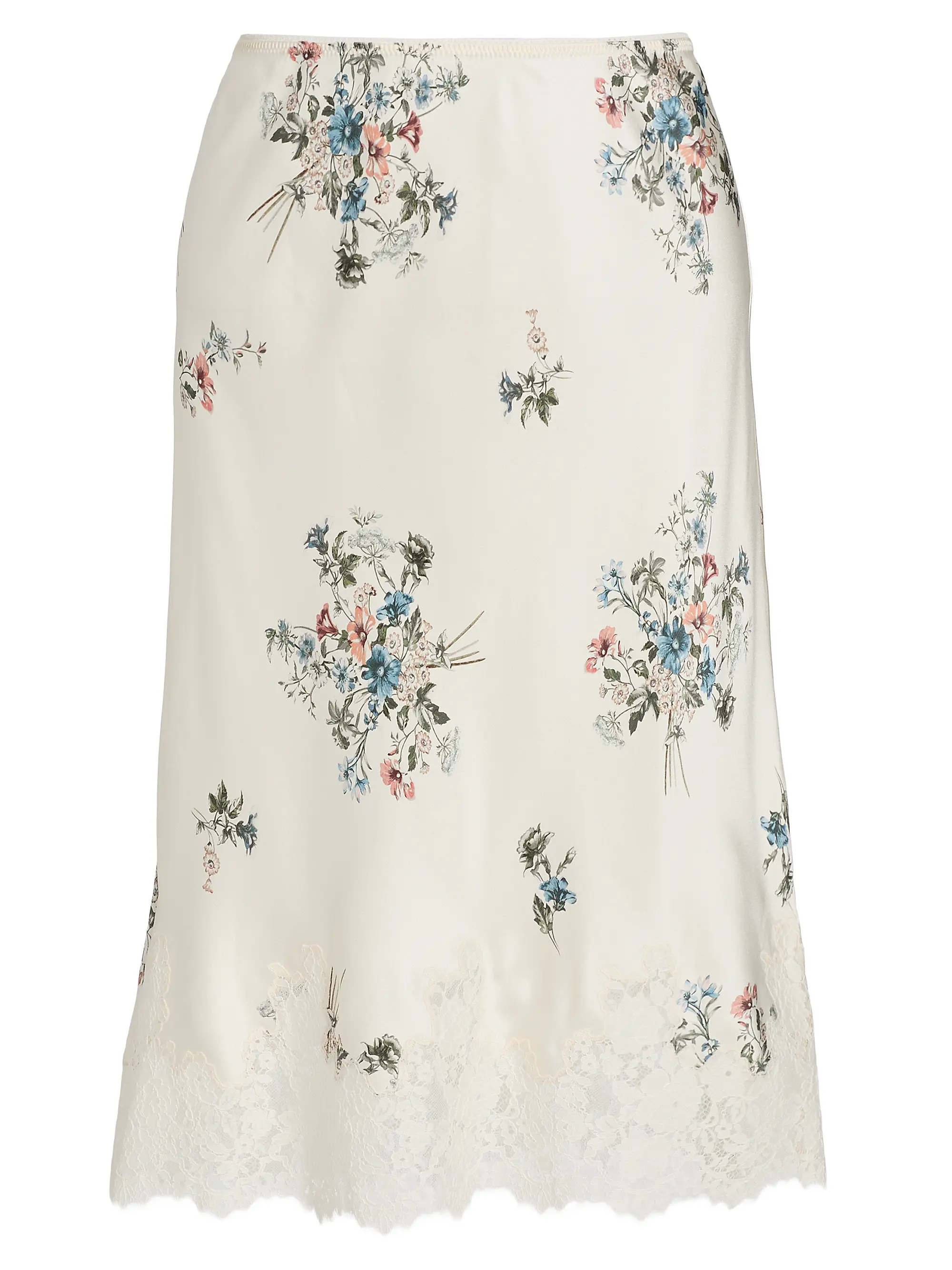Elowette Lace-Trim Floral Silk Midi-Skirt