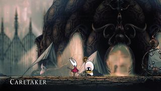 Hornet talks with Caretaker in Silksong