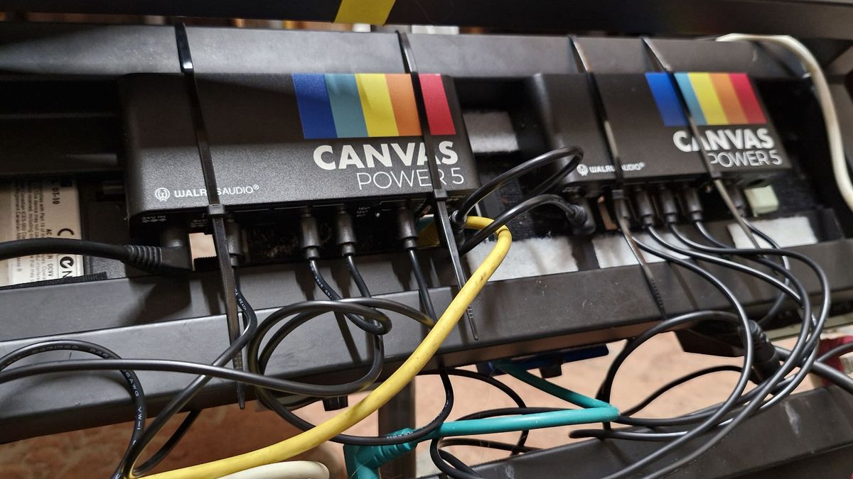 Various shots of the Walrus Audio Canvas power supply products being tested