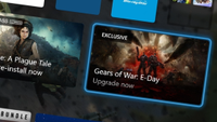 Close-up of the Xbox Series X|S dashboard showing Gears of War: E-Day marked with a prominent "EXCLUSIVE" label, highlighting Xbox's renewed focus on console-exclusive games.