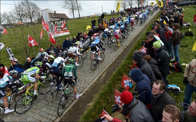 Riders at the back of the Tour of Flanders