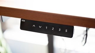 A close-up photo of the Brodan L-shaped standing desk
