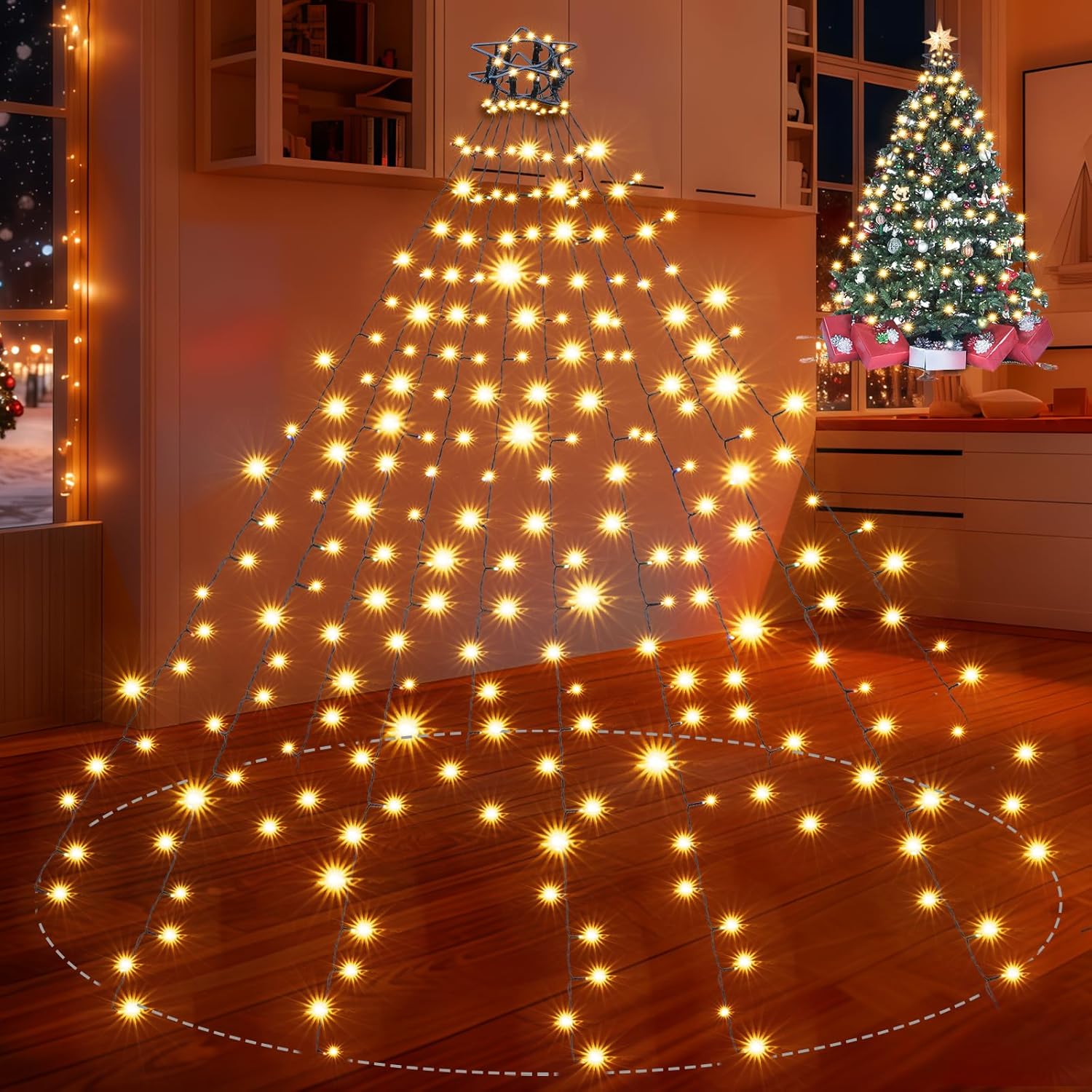 Depmem Christmas Tree Lights 400led 10 Lines Christmas Lights for Tree 8 Lightting Modes for 6ft-10ft Christmas Tree, Ul Certified Waterproof Indoor Outdoor Christmas Decorations(warmwhite)