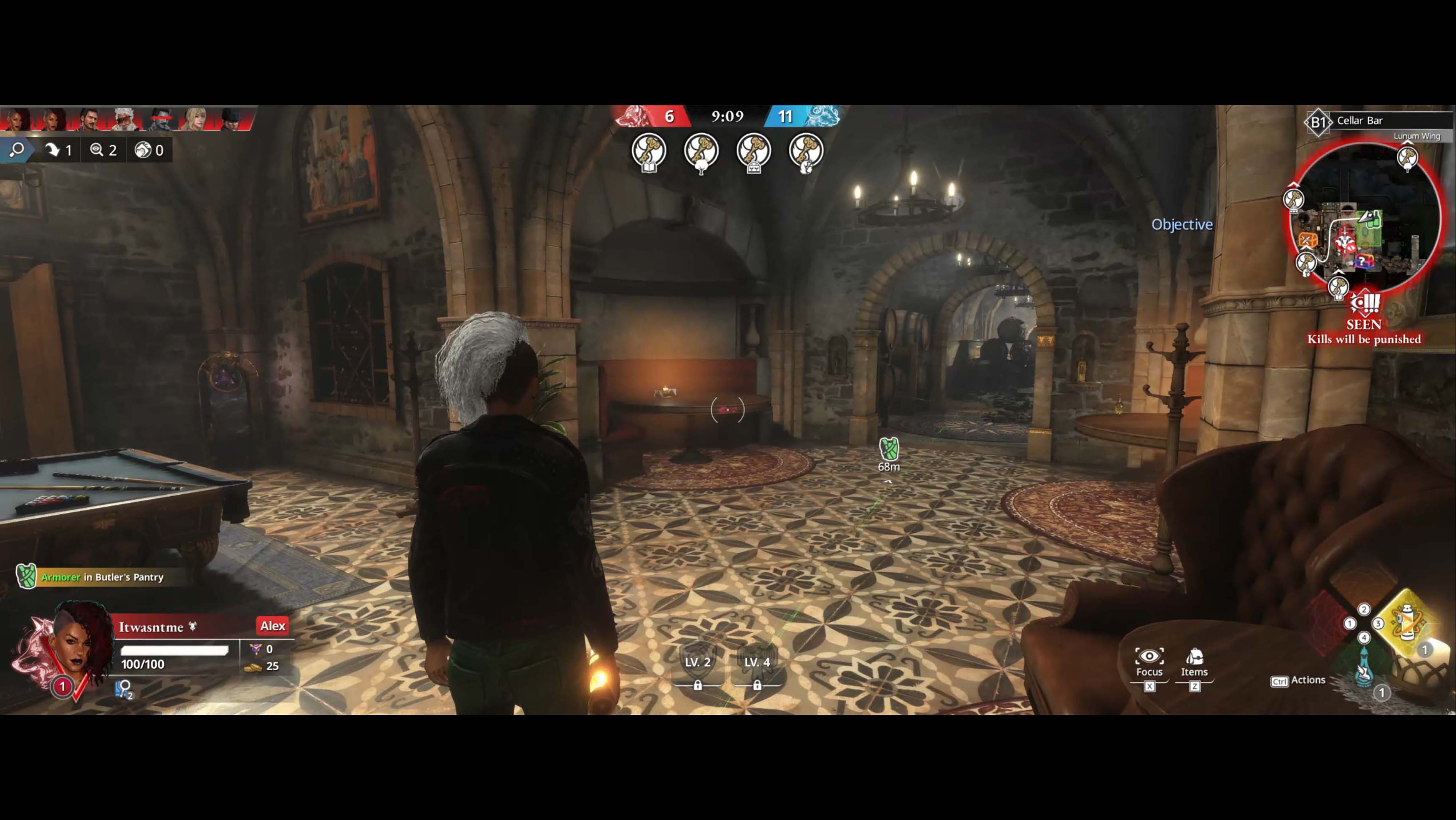 A screenshot from Killer Inn depicting ta character standing in a medieval tavern.