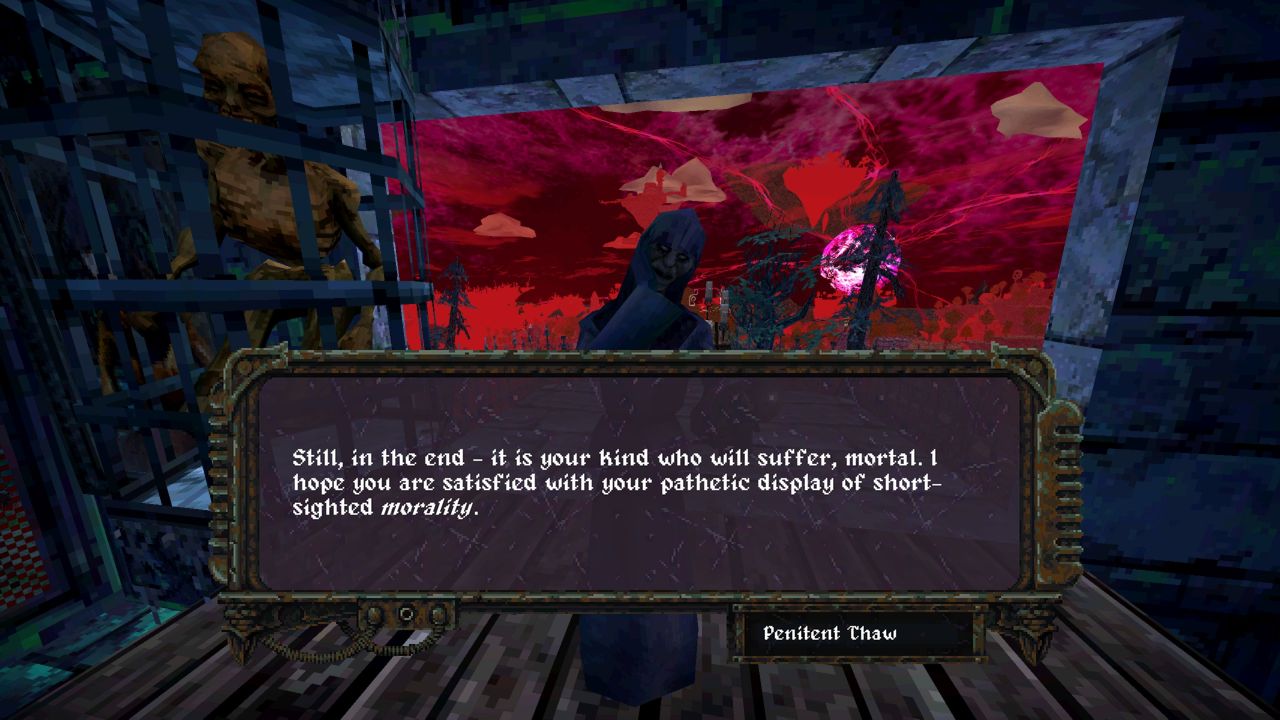 Penitent Thaw scolds player for sparing flesh farm in Dread Delusion