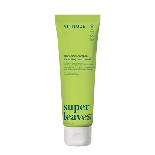 Attitude Nourishing Hair Shampoo, Ewg Verified, for Dry and Damaged Hair, Naturally Derived Ingredients, Vegan, Plant Based, Grapeseed Oil and Olive Leaves, 240 Ml