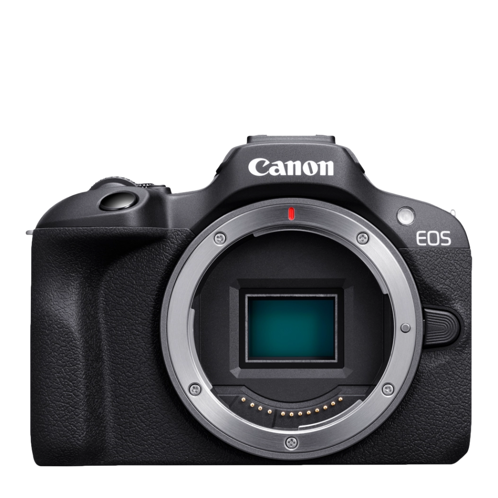 Canon EOS R100 mirrorless camera on a white background