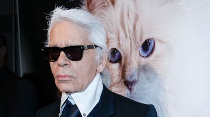 Karl Lagerfeld attends the 'Corsa Karl Und Choupette' Vernissage on February 03, 2015 in Berlin, Germany