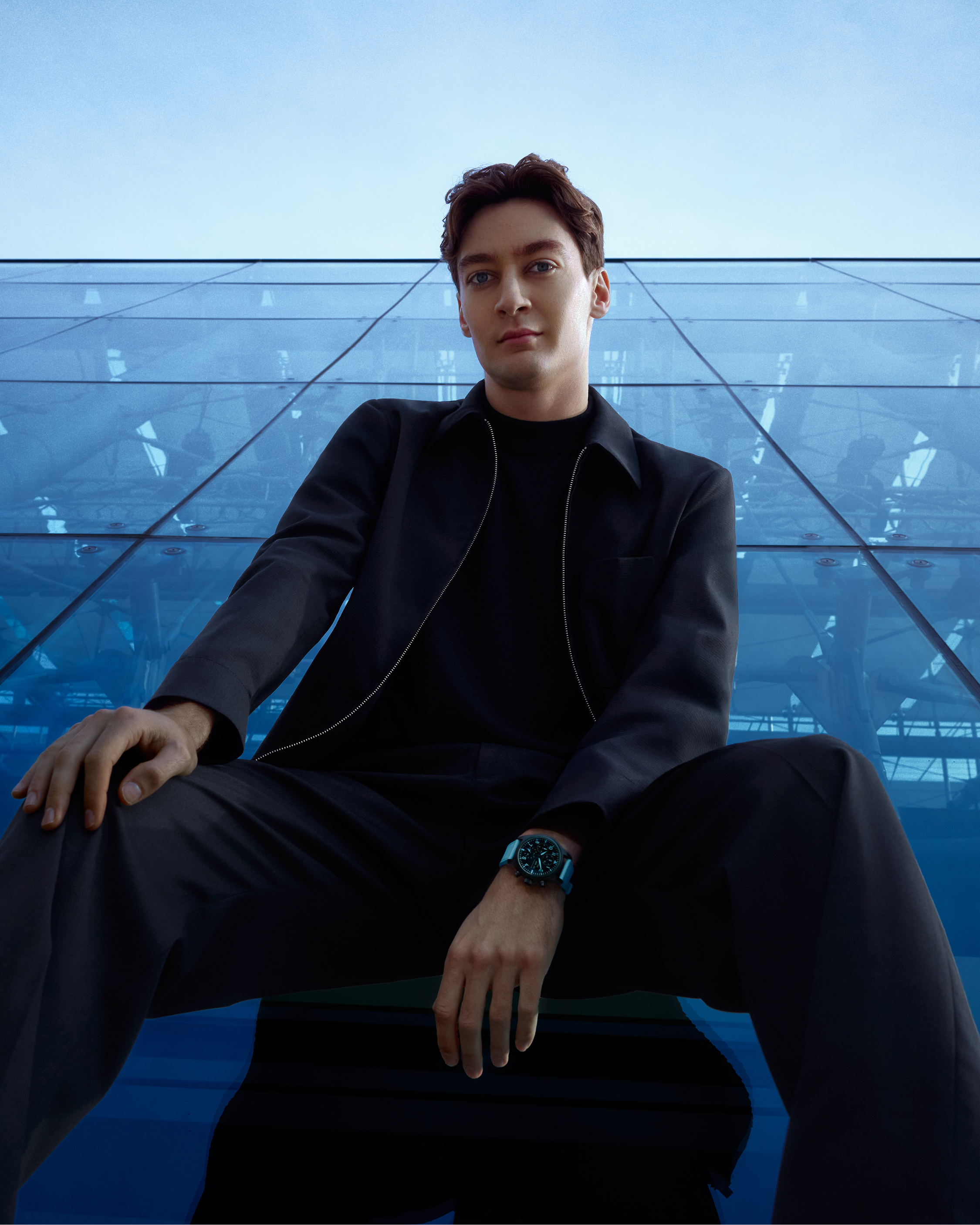 A photo of George Russell in his new IWC special edition watch.