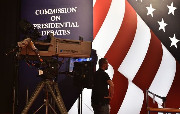 Preparing the debate stage for the vice presidential debate.