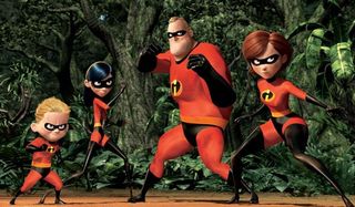 The Incredibles family fighting together in The Incredibles