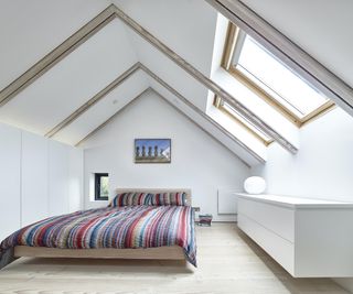 Bright bedroom in a pitched roof loft extension