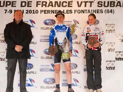 Cecile Ravenel on the podium after winning the French Cup at Pernes les Fontaines.
