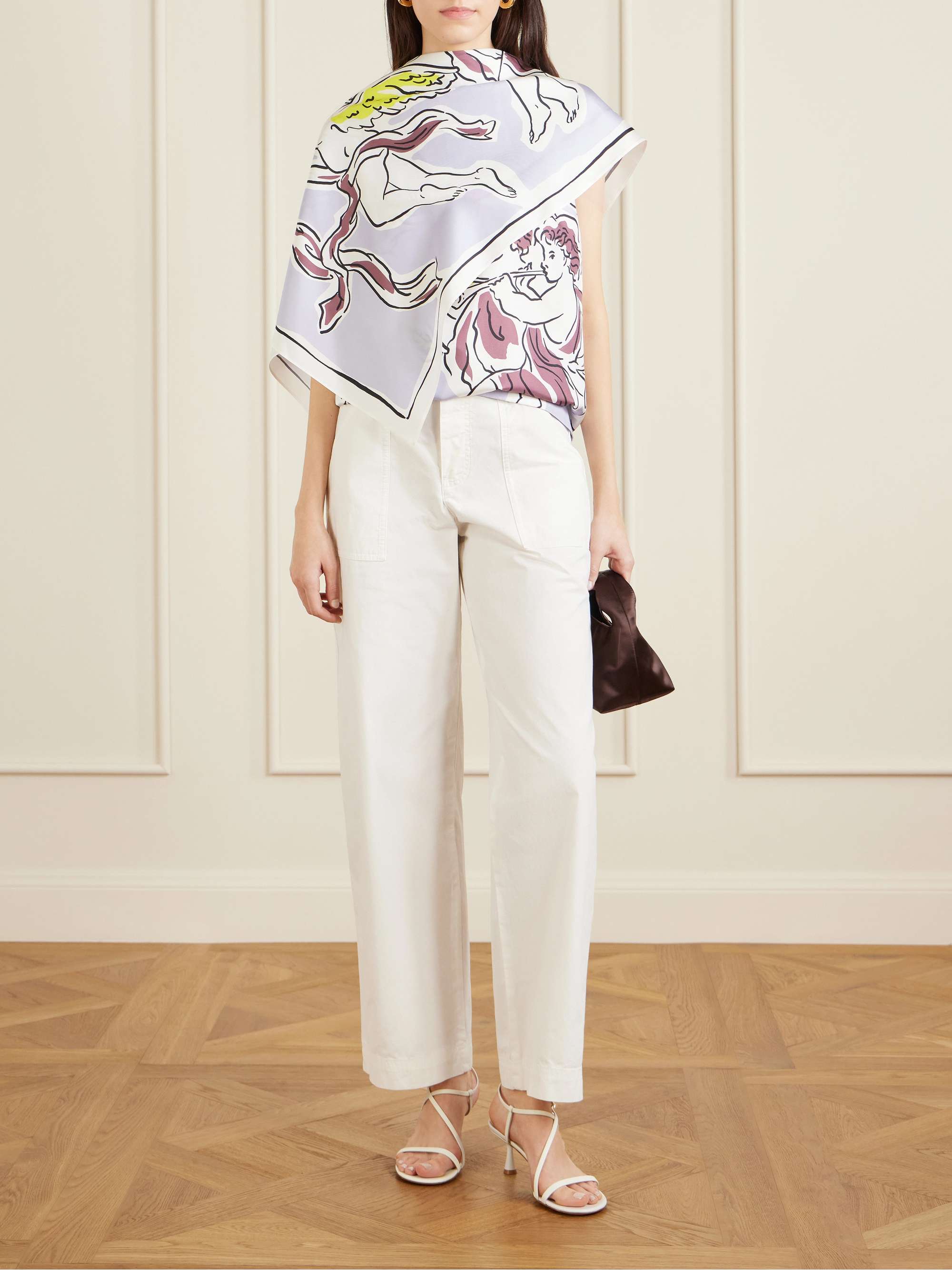 Cape-Effect Printed Silk-Twill Top