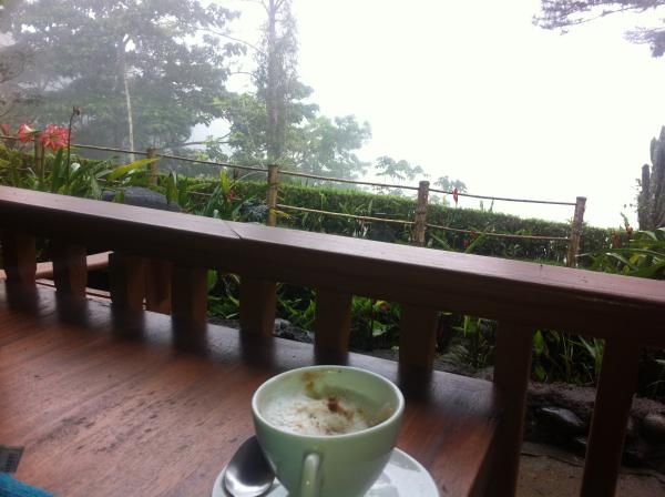 Enjoying an afternoon coffee while watching the fog roll by after stage 3.