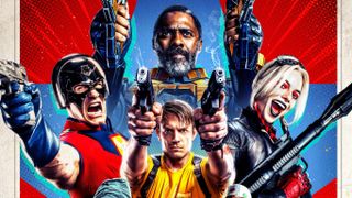 Peacemaker alongside Harley Quinn and others in a The Suicide Squad poster