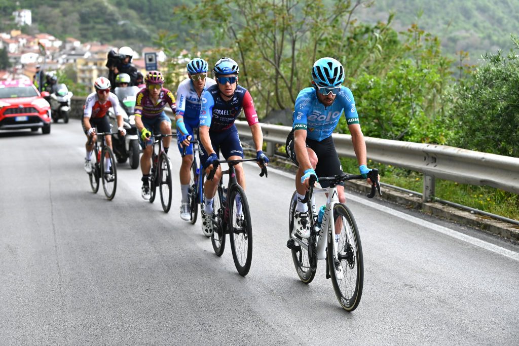 NAPLES ITALY MAY 11 LR Simon Clarke of Australia and Team Israel Premier Tech and Francesco Gavazzi of Italy and Team EOLOKometa lead the breakaway during the 106th Giro dItalia 2023 Stage 6 a 162km stage from Naples to Naples UCIWT on May 11 2023 in Naples Italy Photo by Tim de WaeleGetty Images