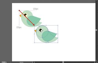 The reused element is positioned relative to its original position