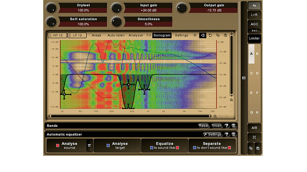 Get deeper into your signal with MAutoDynamicEQ's analyser and sonogram (pictured) views