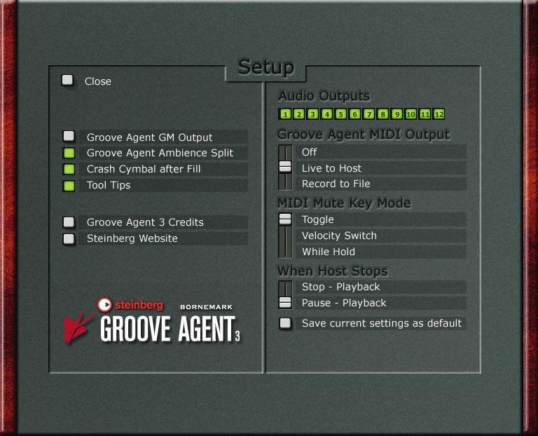 Make your settings in the Setup window