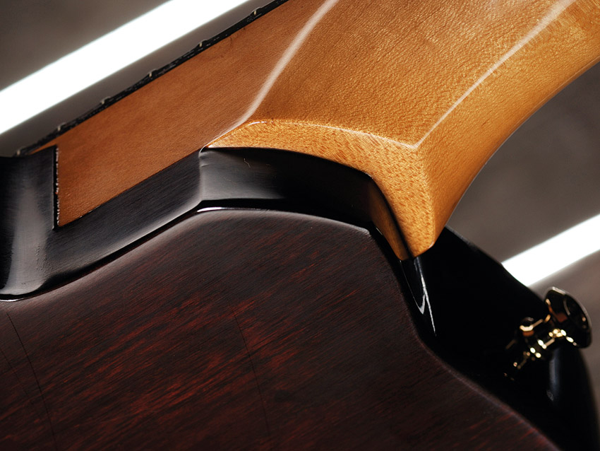 Despite the Strat-meets-Tele vibe, the Chesapeake has a glued-in neck