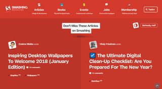 Smashing Magazine's bold red homepage