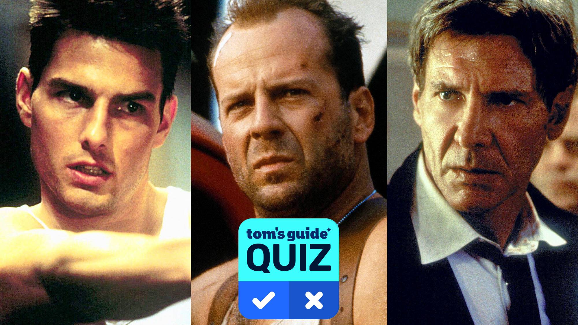 Tom Cruise in "Mission: Impossible," Bruce Willis in "Die Hard 3," and Harrison Ford in "Air Force One"