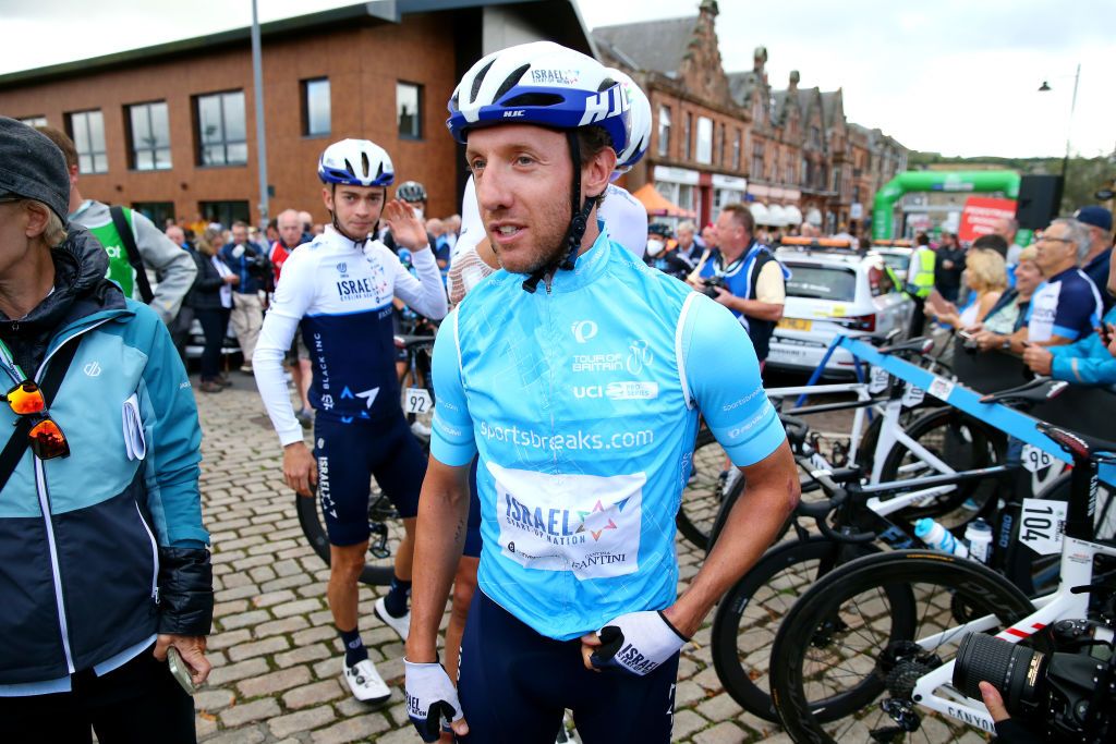 EDINBURGH SCOTLAND SEPTEMBER 11 Michael Woods of Canada and Team Israel StartUp Nation turquoise points jersey prior to the 17th Tour of Britain 2021 Stage 7 a 1948km stage from Hawick to Edinburgh TourofBritain TourofBritain on September 11 2021 in Edinburgh Scotland Photo by Alex LiveseyGetty Images