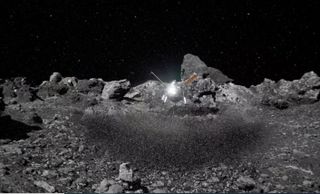 A mass of gravel and dirt ejected from the surface of asteroid Bennu by the touchdown of NASA's OSIRIS-REx probe.