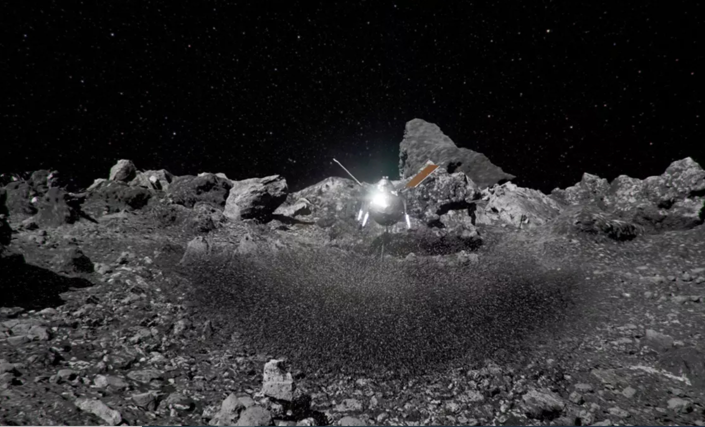 A mass of gravel and debris ejected from the surface of the asteroid Bennu upon touchdown by NASA's OSIRIS-REx probe.