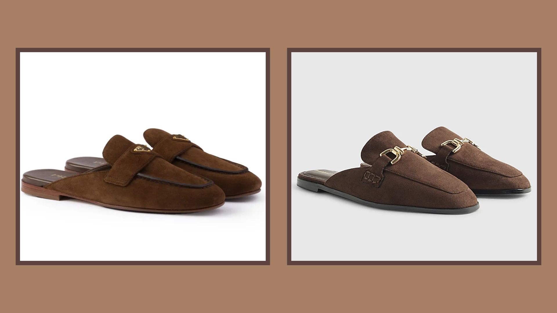 River Island's loafer/mule hybrid shoes are a lookalike for Prada's new season suede mules