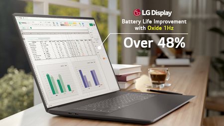 LG Display 1Hz laptop panel shown on a notebook on a desk