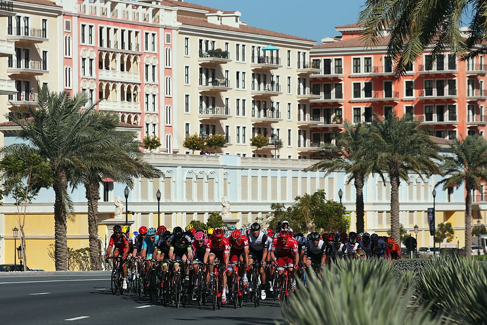 The peloton during stage 2 at the Tour of Qatar