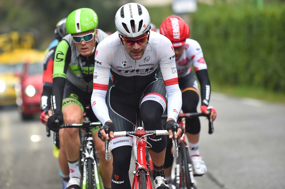 A Trek rider drives the breakaway.