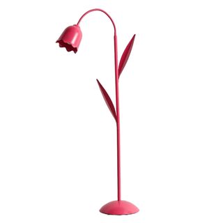 A pink floor lamp in the shape of a tulip