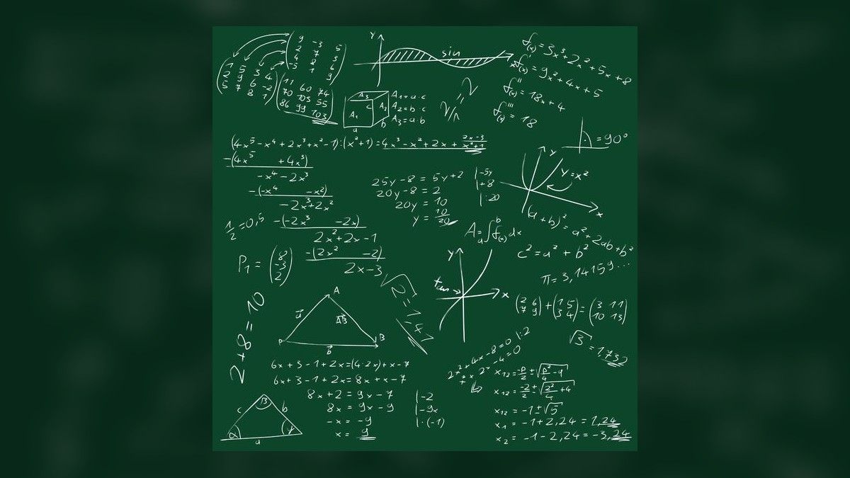 Mathematical formulas on green background. Mathematics is at the heart of science and our daily lives.