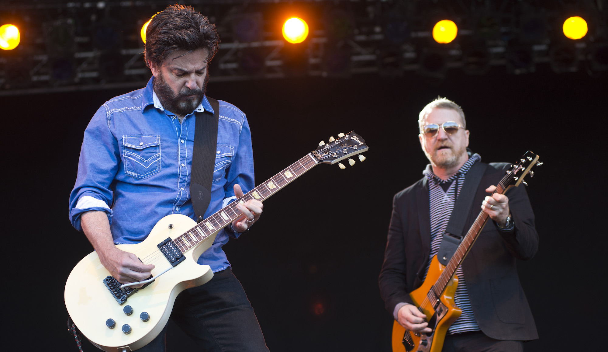 Johnny Hickman (left) and David Lowery of Cracker perform on stage at Recinto Mendizabala in Vitoria-Gasteiz, Spain on June 20, 2015