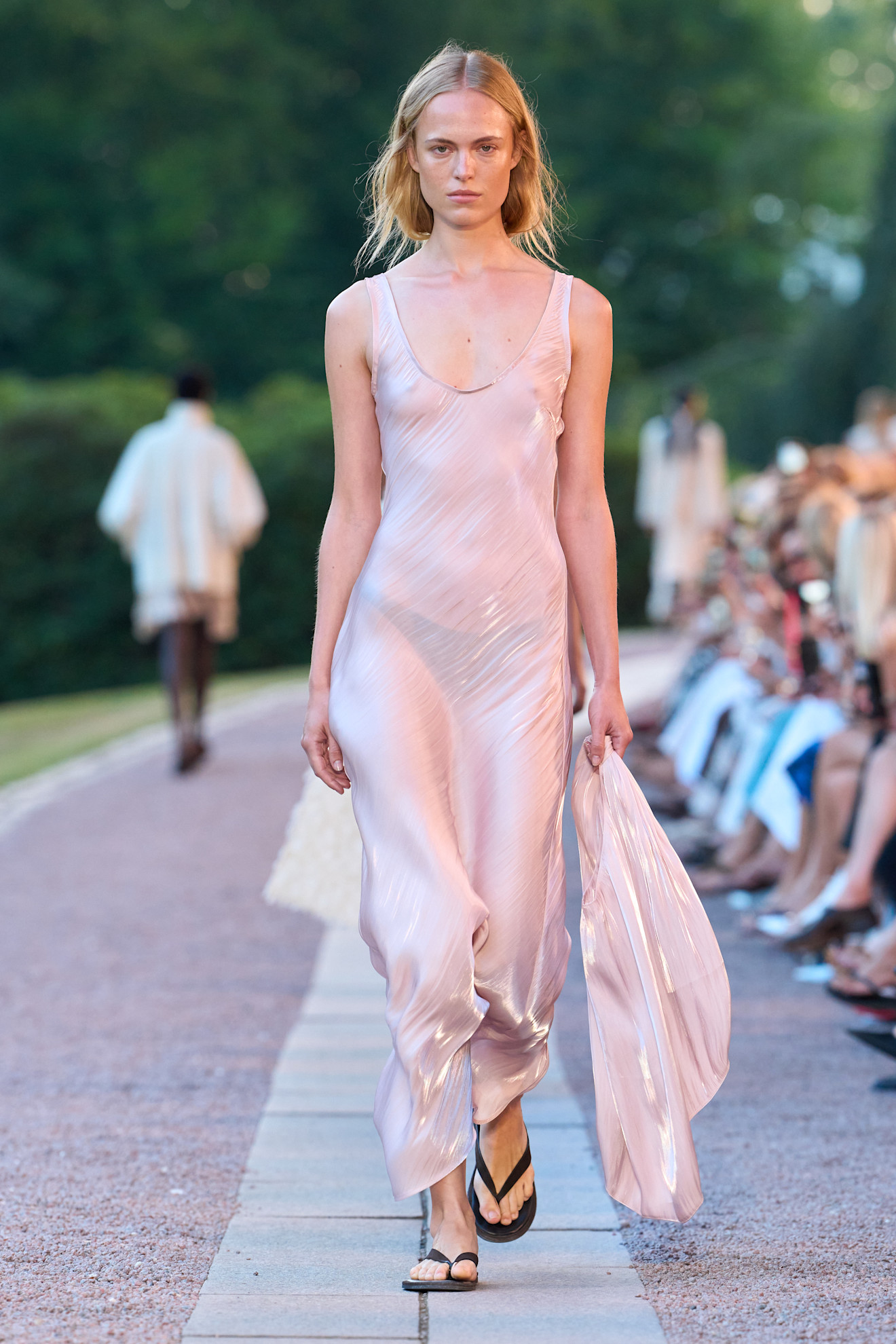 Runway model walking in show at Copenhagen Fashion Week spring/summer 2027.