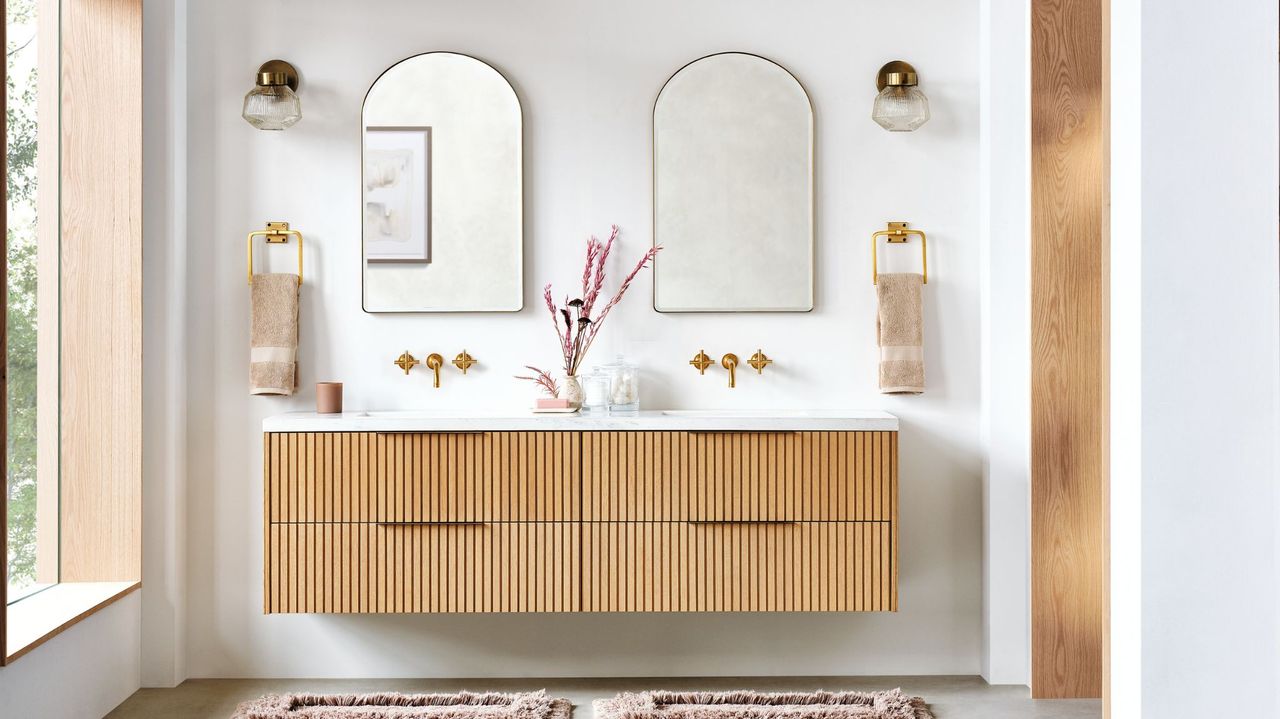 oak vanity with marble top