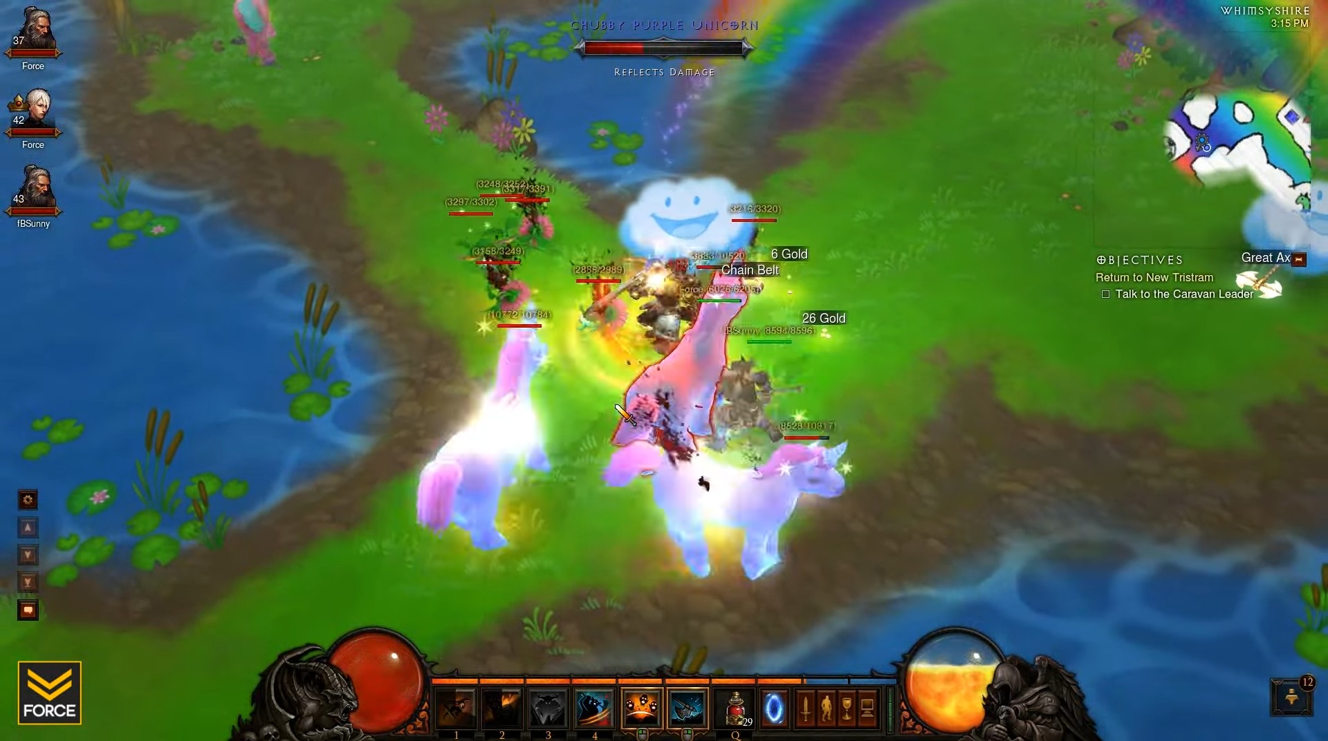 Whimsyshire level in Diablo 3 full of rainbows and Unicorns