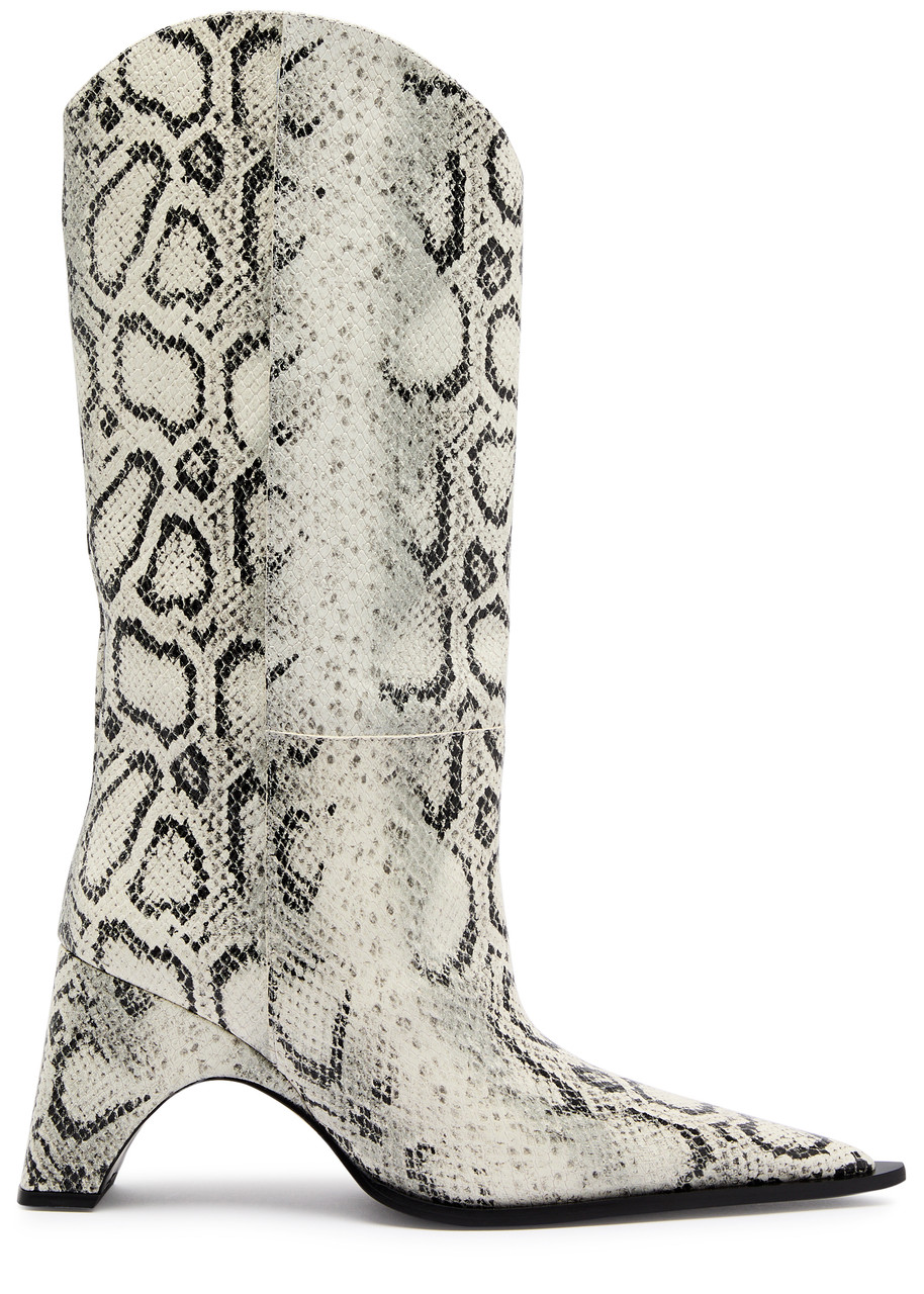 Python Bridge effect leather mid-calf cowboy boots 85