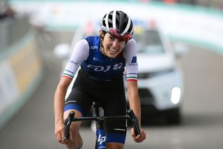 PASSO DEL MANIVA ITALY JULY 07 Marta Cavalli of Italy and Team FDJ Nouvelle Aquitaine Futuroscope crosses the finishing line during the 33rd Giro dItalia Donne 2022 Stage 7 a 1129km stage from Prevalle to Passo del Maniva 1743m GiroDonne UCIWWT on July 07 2022 in Passo del Maniva Italy Photo by Dario BelingheriGetty Images