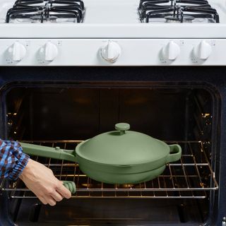 green always pan being put in an oven