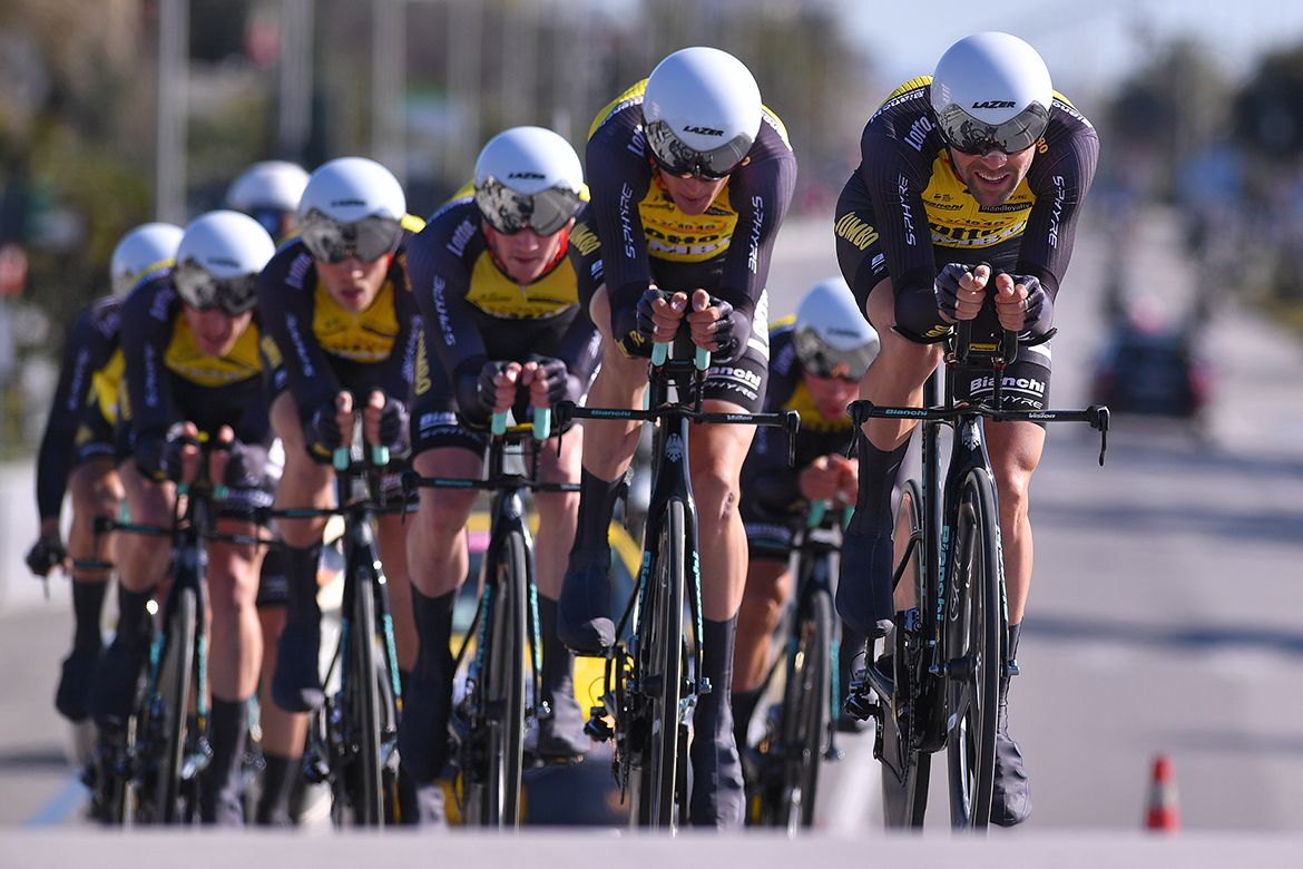 LottoNl-Jumbo riding the Tirreno-Adriatico team time trial